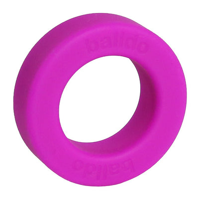 Bright pink Balldo spacer ring with smooth, rounded edges and subtle embossed branding.