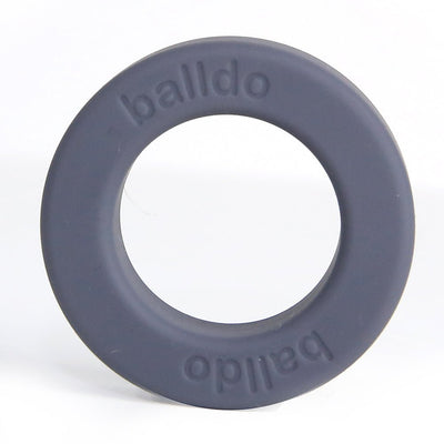 Steel grey Balldo spacer ring with embossed logo, designed as an extra support accessory for the Balldo set.