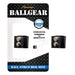 Black leather ball stretcher mini with adjustable stamina strap, displayed on branded packaging.
