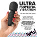 Hand holding a black BANG! 10X Mini Silicone Wand with textured head and control buttons, shown with product features text.