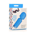 Packaging of BANG! 10X Mini Silicone Wand in blue, highlighting premium silicone, rechargeable, and flexible neck features.