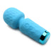 Compact blue silicone mini wand vibrator with textured head and control buttons on handle.