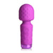 Compact purple silicone mini wand vibrator with textured head and control buttons on handle