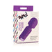 Packaging box of BANG! 10X Mini Silicone Wand in purple with product image and key features listed.