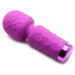 Compact purple silicone mini wand vibrator with textured head and control buttons on handle, designed for discreet pleasure.