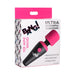 Packaging box of BANG! 10X Vibrating Mini Wand in black and pink with product features and branding.