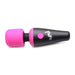 Compact black and pink mini vibrating wand with flexible neck and single button control on white background.