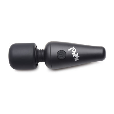 Compact black BANG! 10X Vibrating Mini Wand with flexible neck and power button on white background.
