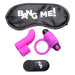 Purple couple's kit with satin blindfold, textured finger sleeve, vibrating cock ring, bullet vibe, and wireless remote control.