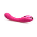 Pink curved silicone G-spot vibrator with textured head and single button control on glossy base.