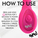 Close-up of pink Bang! G-Spot vibrator power button with usage instructions for 3 speeds and 7 vibration patterns.