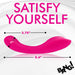 Pink curved G-spot vibrator with measurements 5.4 inches length and 1 inch diameter, on white background with bold text.