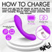 Purple curved Bang! G-Spot Silicone Vibrator shown with USB charging cable and instructions for charging and run time.