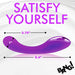 Purple curved G-spot vibrator with measurements 5.4 inches long and 1 inch wide, sleek silicone design.