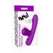 Purple mini suction rabbit vibrator with curved clit stimulator, shown on white retail packaging with purple accents.