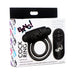 Packaging of Bang! vibrating black silicone cock ring with bullet and remote control, highlighting premium materials and powerful vibration features.