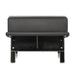 Black vegan leather padded bondage bench with sturdy wood frame and metal studs, designed for versatile restraint play.