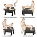 Illustration showing four different positions using a black bondage bench for partner play and restraint.