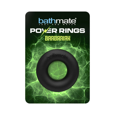 Black Bathmate Barbarian Power Ring displayed on green smoky background packaging.