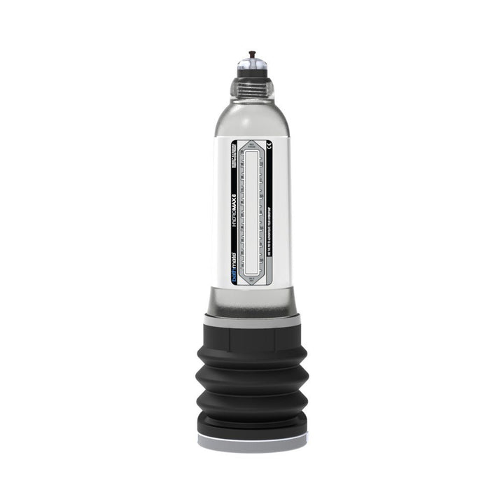 Bathmate Hydromax8 penis pump with clear cylinder, measurement scale, and black accordion-style base.