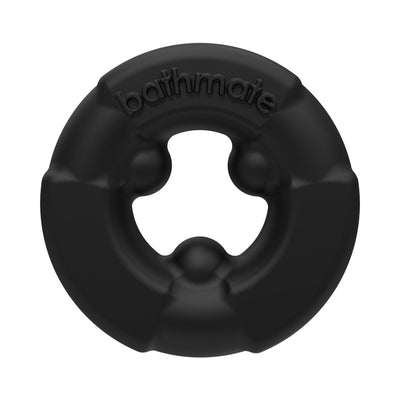 Black Bathmate Gladiator Power Ring with three raised inner nubs and embossed logo, made from flexible Elastomex™ material.