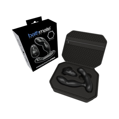 Bathmate Prostate Pleasure Pro device and remote in a black storage case with product packaging box.