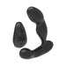 Black ergonomic prostate massager with remote control featuring plus, minus, and power buttons.