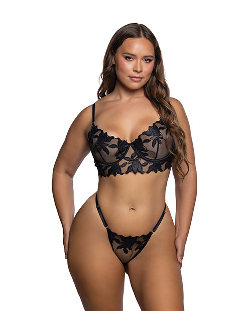 Intricate Floral Lace Underwire Bra & Panty 2 pc Set - Black 1X