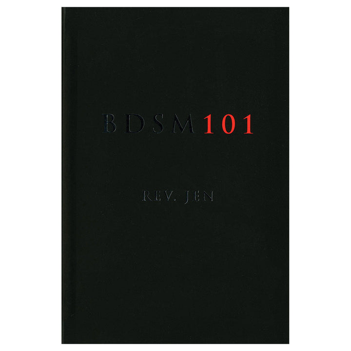 Black book cover of BDSM 101 by Rev. Jen with minimalist text in black and red letters.