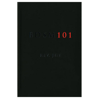 Black book cover of BDSM 101 by Rev. Jen with minimalist text in black and red letters.