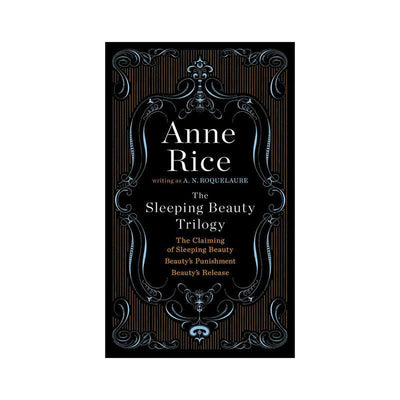 Cover of Anne Rice's Sleeping Beauty Trilogy box set with elegant black and blue design and gold text accents.