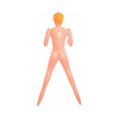 Inflatable beginner love doll with peach skin tone and orange hair, shown from the back on a white background.