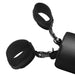 Black padded sex spreader bar with adjustable soft wrist and ankle cuffs attached by clips and D-rings.