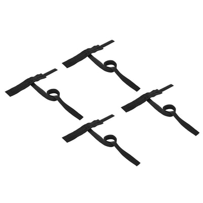 Set of four black adjustable wrist and ankle restraints with attached straps for beginner bondage play.