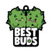 Cartoon-style Best Buds Air Freshener with two smiling green buds and bold white text on black background.