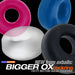 Four thick, padded cockrings in pink, blue, white, and black made of soft PLUS+silicone displayed on black background.