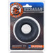 Oxballs Bigger Ox thick black silicone TPR blend cockring in branded retail packaging with logo and product details.