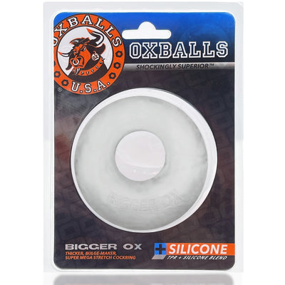 Oxballs Bigger Ox thick white silicone TPR blend cockring in branded retail packaging