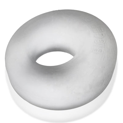 White thick silicone TPR cockring with a smooth, rounded donut shape and subtle embossed branding.