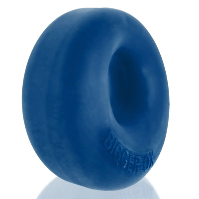 Blue thick silicone TPR cockring with a smooth, rounded design and embossed Bigger Ox branding.