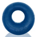 Blue thick silicone TPR cockring with embossed Bigger Ox branding on surface.