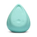 Teal triangular personal massager with plus and minus buttons on smooth silicone surface.