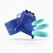 Three mint-colored silicone rings with a blue storage pouch and container on a white background.