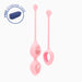 Biird Yonii 2-piece rose quartz kegel egg set in soft pink silicone with a free navy blue storage case.