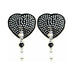 Black heart-shaped pasties adorned with silver crystals and dangling black and clear beads.
