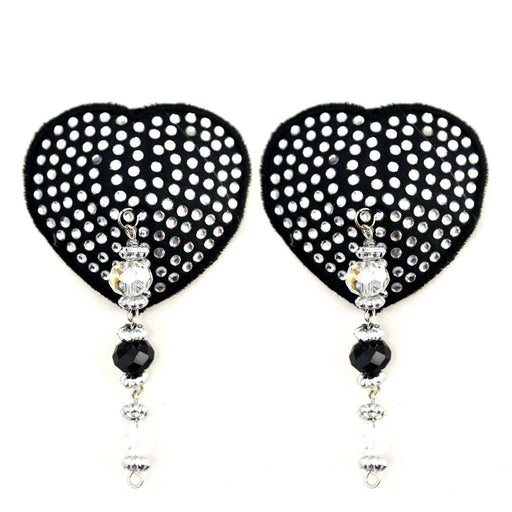 Bijoux de Nip Heart Black Crystal Pasties w/ Beads - SexToy.com