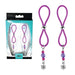 Pair of purple silicone nipple halos with adjustable silver bead and flower charm accents, shown with packaging.
