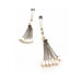 Chrome-plated tweezer clamps with large faux pearls and cascading silver chain tassels with pearl drops