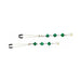 Pair of chrome tweezer clamps decorated with green faceted beads and pearl teardrop accents.