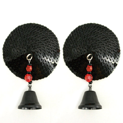 Bijoux de Nip Round Black Sequin Pasties w/ Bells - SexToy.com